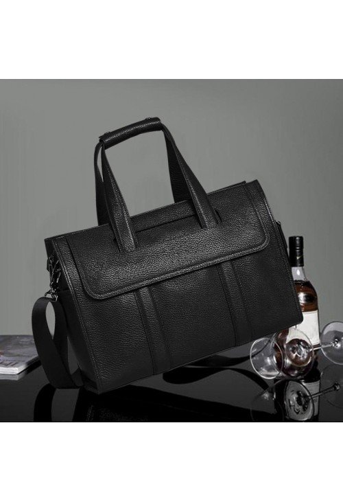 Black waterproof soft leather briefcase