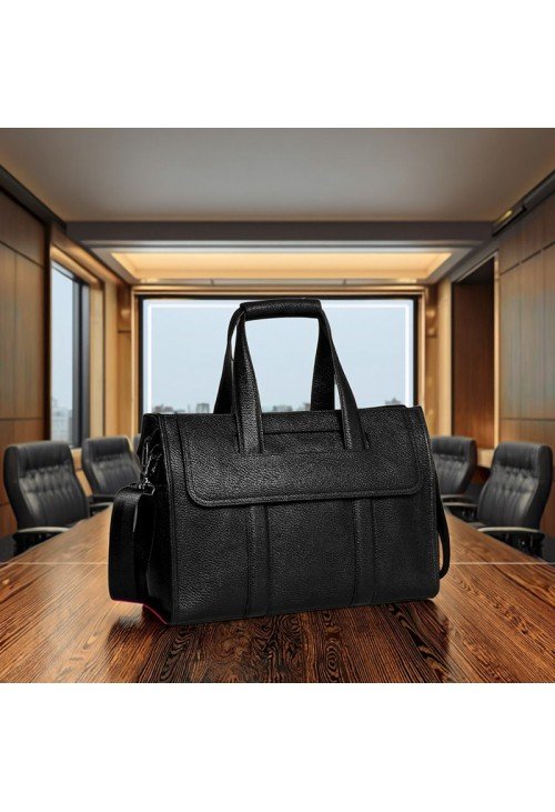 Black waterproof soft leather briefcase