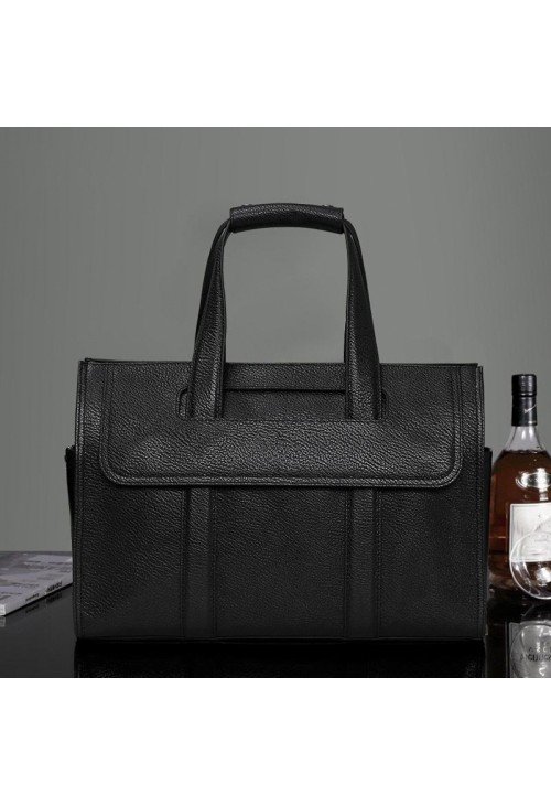 Black waterproof soft leather briefcase
