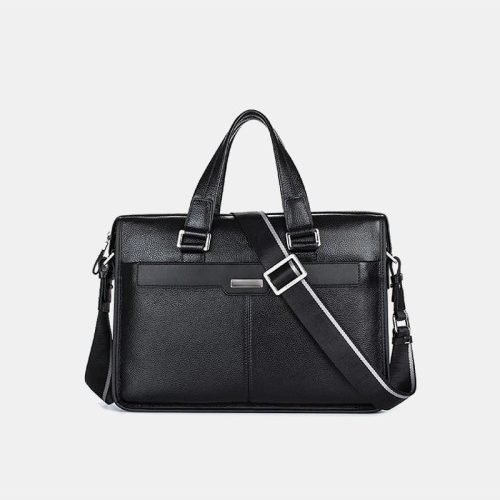Black waxed leather durable business briefcase