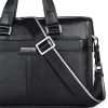 Black waxed leather durable business briefcase