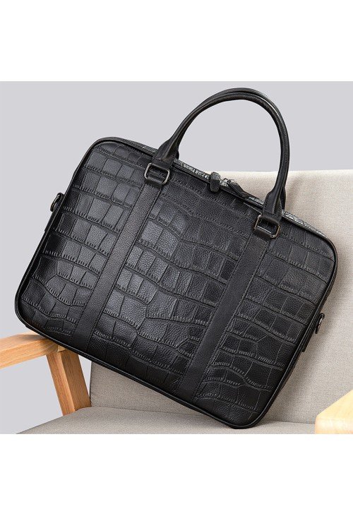 Crocodile textured leather business briefcase