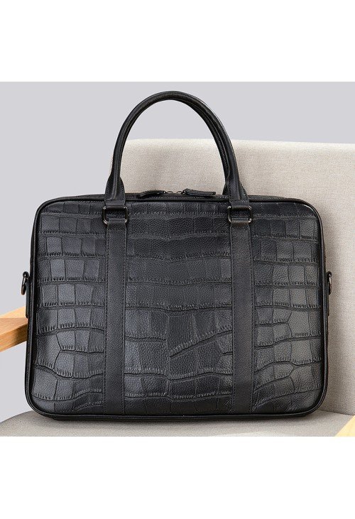 Crocodile textured leather business briefcase