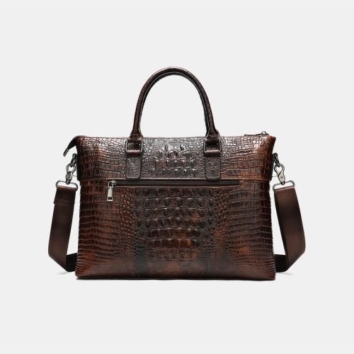 Crocodile textured leather waterproof briefcase