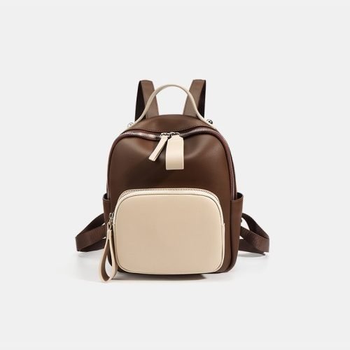 Lightweight and simple contrast leather backpack
