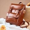 Portable vintage smooth leather backpack