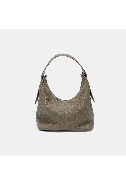 Half-moon shape soft pebbled leather handbag