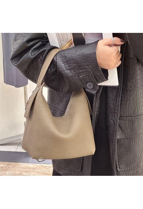 Half-moon shape soft pebbled leather handbag
