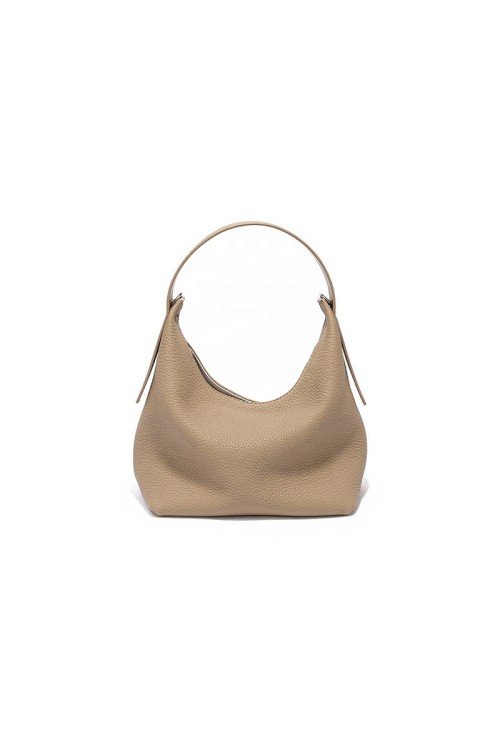Half-moon shape soft pebbled leather handbag