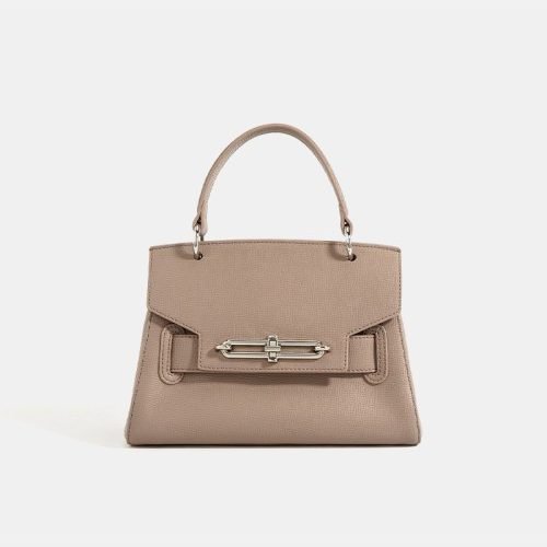 Simple genuine leather lock ladies handbag