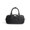 Woven leather zip lock women's handbag