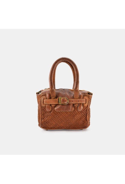 Braided leather double handle women's handbag