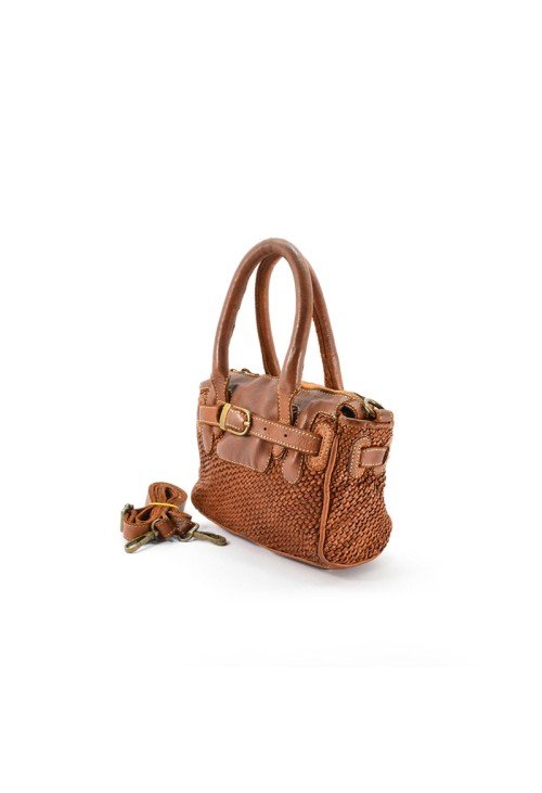 Braided leather double handle women's handbag