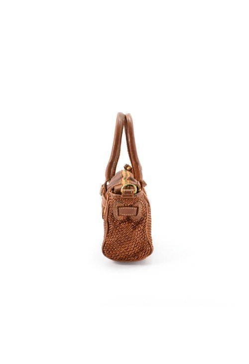 Braided leather double handle women's handbag