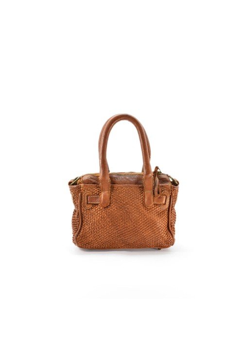 Braided leather double handle women's handbag