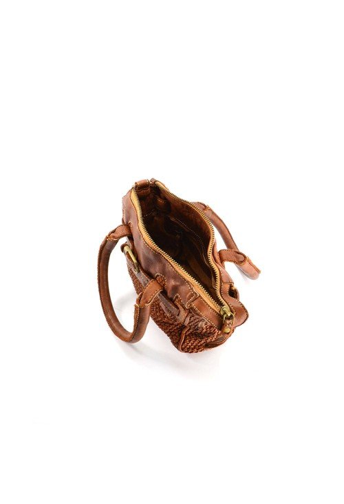 Braided leather double handle women's handbag