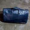 Blue quilted large capacity leather travel bag