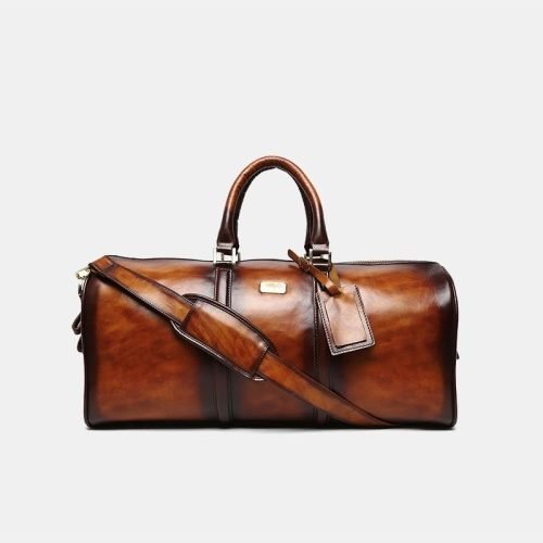 Tan hand-painted leather large-capacity travel bag