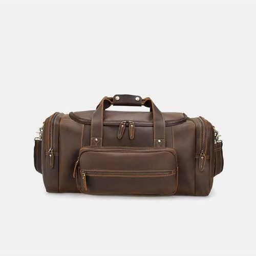 Vintage dark brown portable leather travel bag