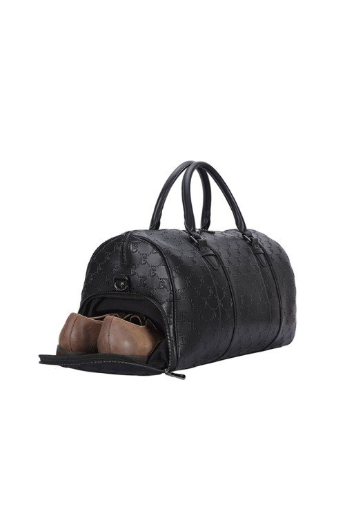 Black waterproof leather large capacity travel bag