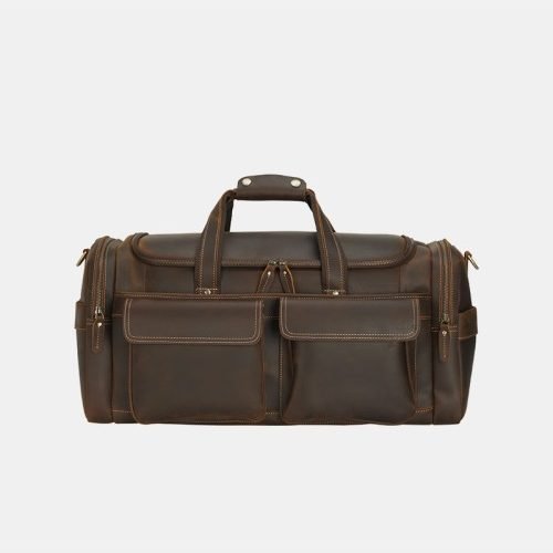 Brown soft leather large capacity travel bag