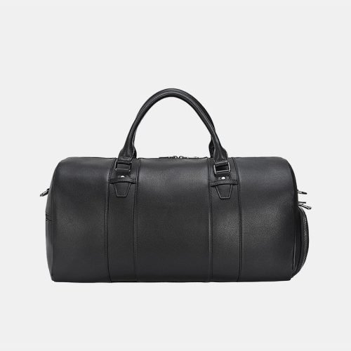 Black soft leather large capacity travel bag