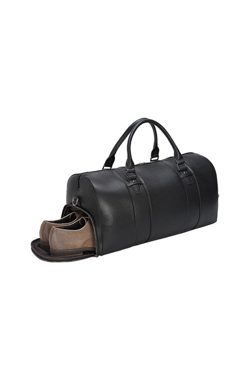 Black soft leather large capacity travel bag
