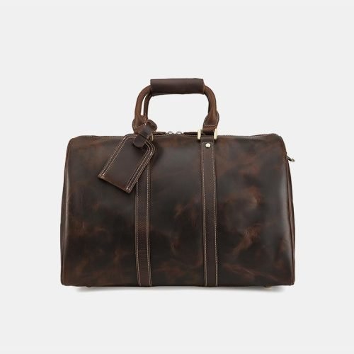 Dark brown durable leather travel bag