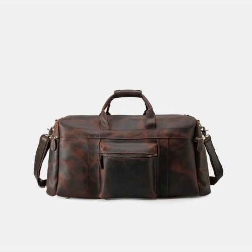 Large capacity dark brown leather travel bag
