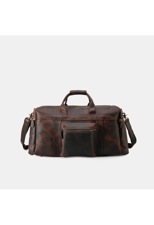 Large capacity dark brown leather travel bag