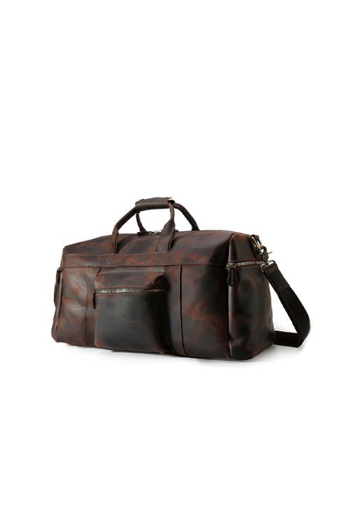 Large capacity dark brown leather travel bag