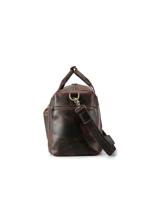 Large capacity dark brown leather travel bag