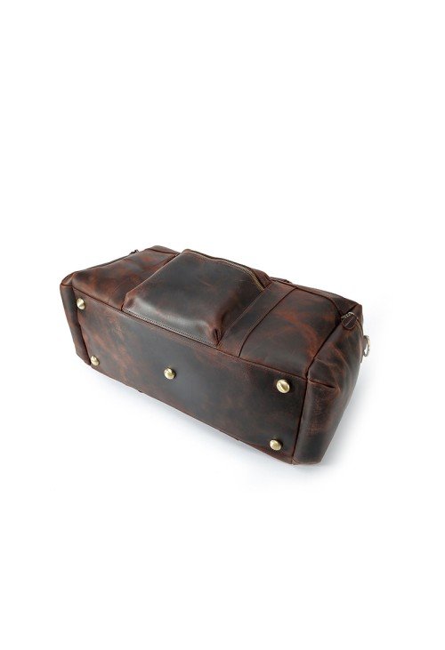 Large capacity dark brown leather travel bag