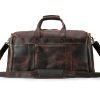 Large capacity dark brown leather travel bag