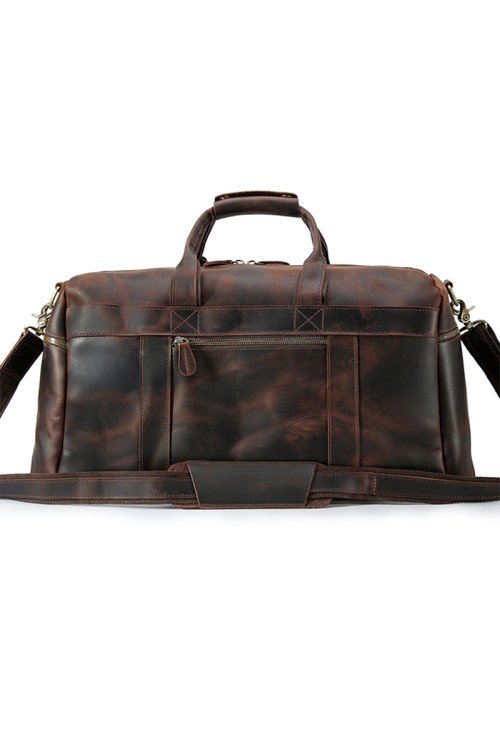 Large capacity dark brown leather travel bag